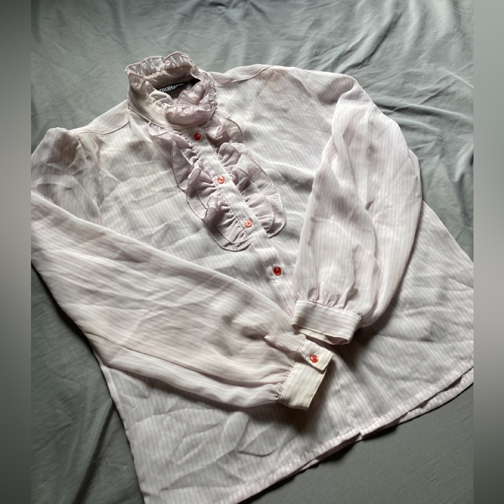Vintage Mock Neck Ruffled Blouse